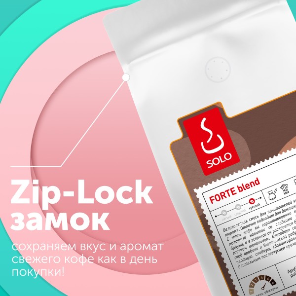 Кофе ФОРТЕ смесь Арабика 50% Робуста 50% "SOLO CUP",  250г