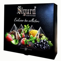 Чайное ассорти SIGURD 4 вкуса (Малина-мята, Клубника-базилик, Лимонный мирт, Смородина-мята) 32 пирамидки по 2 гр