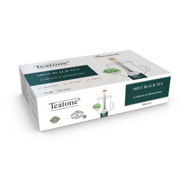 Чёрный чай с мятой в стиках для разовой заварки TEATONE 100 стиков по 1,8г