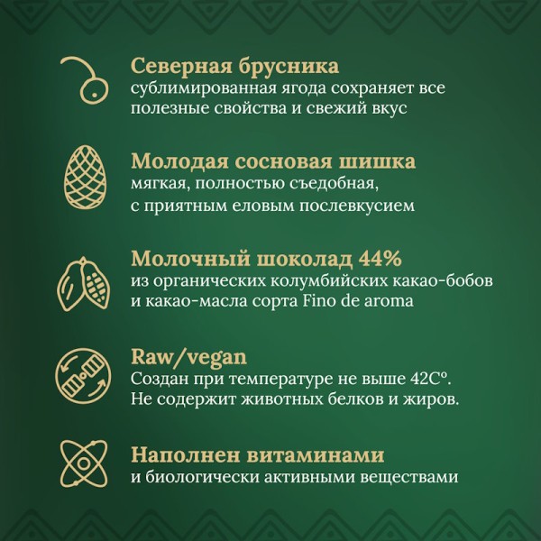 Таёжный шоколад Шишка сосновая и Брусника. Молочный 44% DELICERT, 75 г