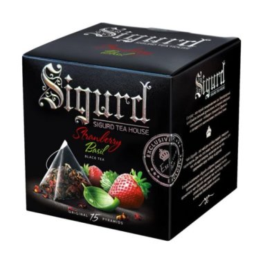 Чай черный SIGURD Клубника-базилик Black Tea Strawberry & Basil, 15 пирамидок в саше-конверте по 2 г