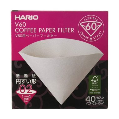 HARIO Фильтры бумажные для воронок V60 на 1-4 чашки VCF-02-40W, 40 шт