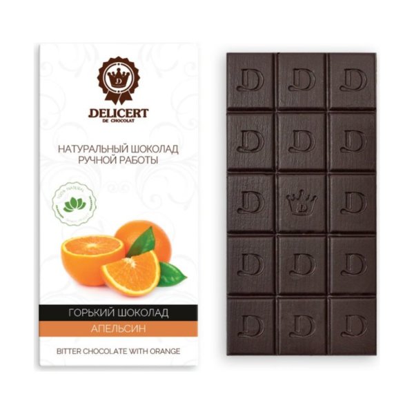 Горький шоколад с апельсином DELICERT, 80 г
