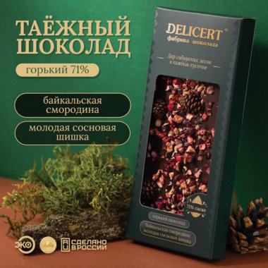Таёжный шоколад Шишка сосновая и Смородина. Горький 71% DELICERT, 100 г
